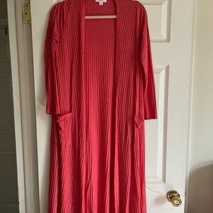 LuLaRoe Sarah coral Red Cardigan Sweater worn once